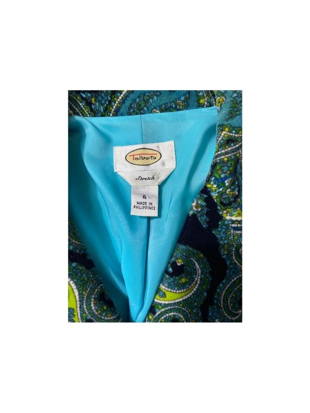 Talbot’s Blue/Green/Black Paisley Velvet Blazer - Size 6 (EUC) - Picture 3 of 6